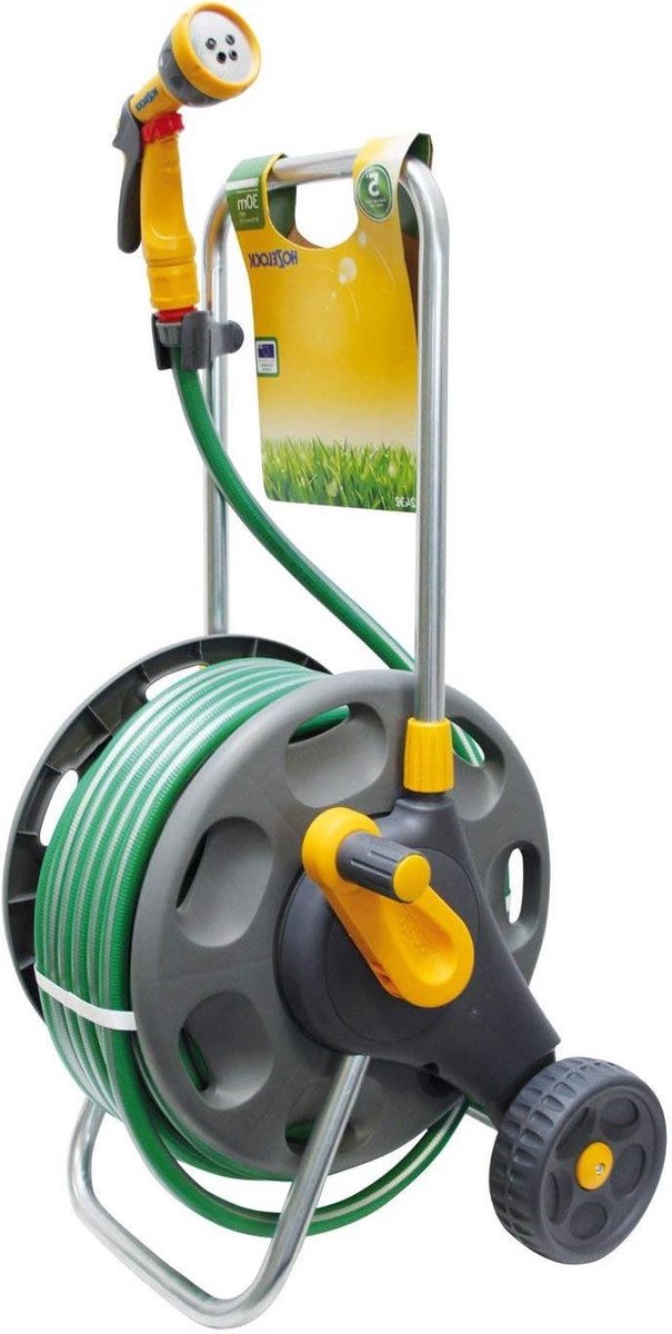 Slangwagen met slang - Tuinslang houder - Tuin bewateren - Volledig gemonteerd - 30 meter - Grijs