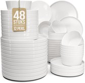 Pure Living Crystal Serviesset 12 persoons - 48-delig - Wit - Massief Porselein - Krasbestendig - Magnetron & Vaatwasserbestendig