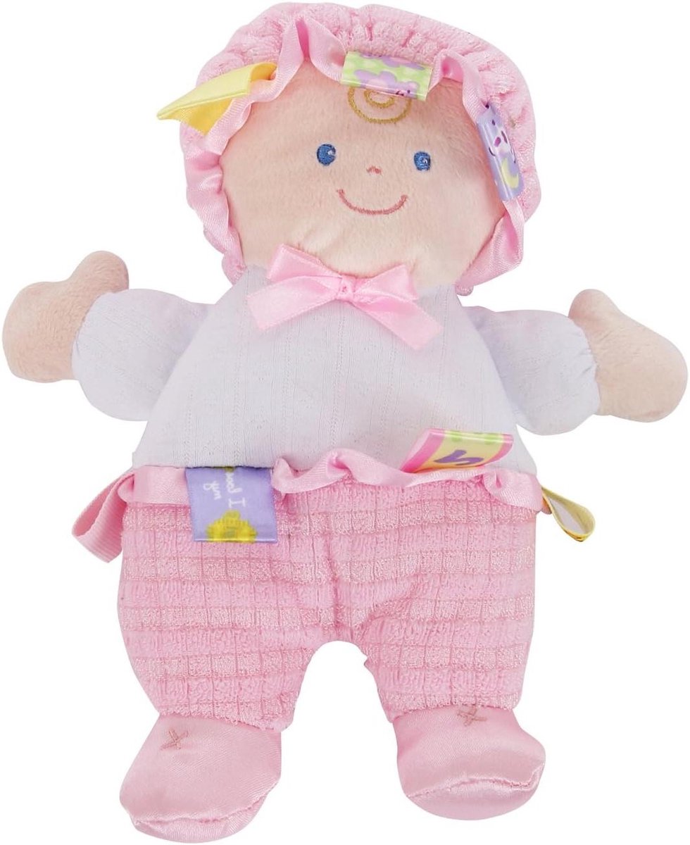 Zachte knuffelpop - Pluche speelgoed - Knuffelen en spelen - Verschillende structuren - Circa 20 cm - Roze