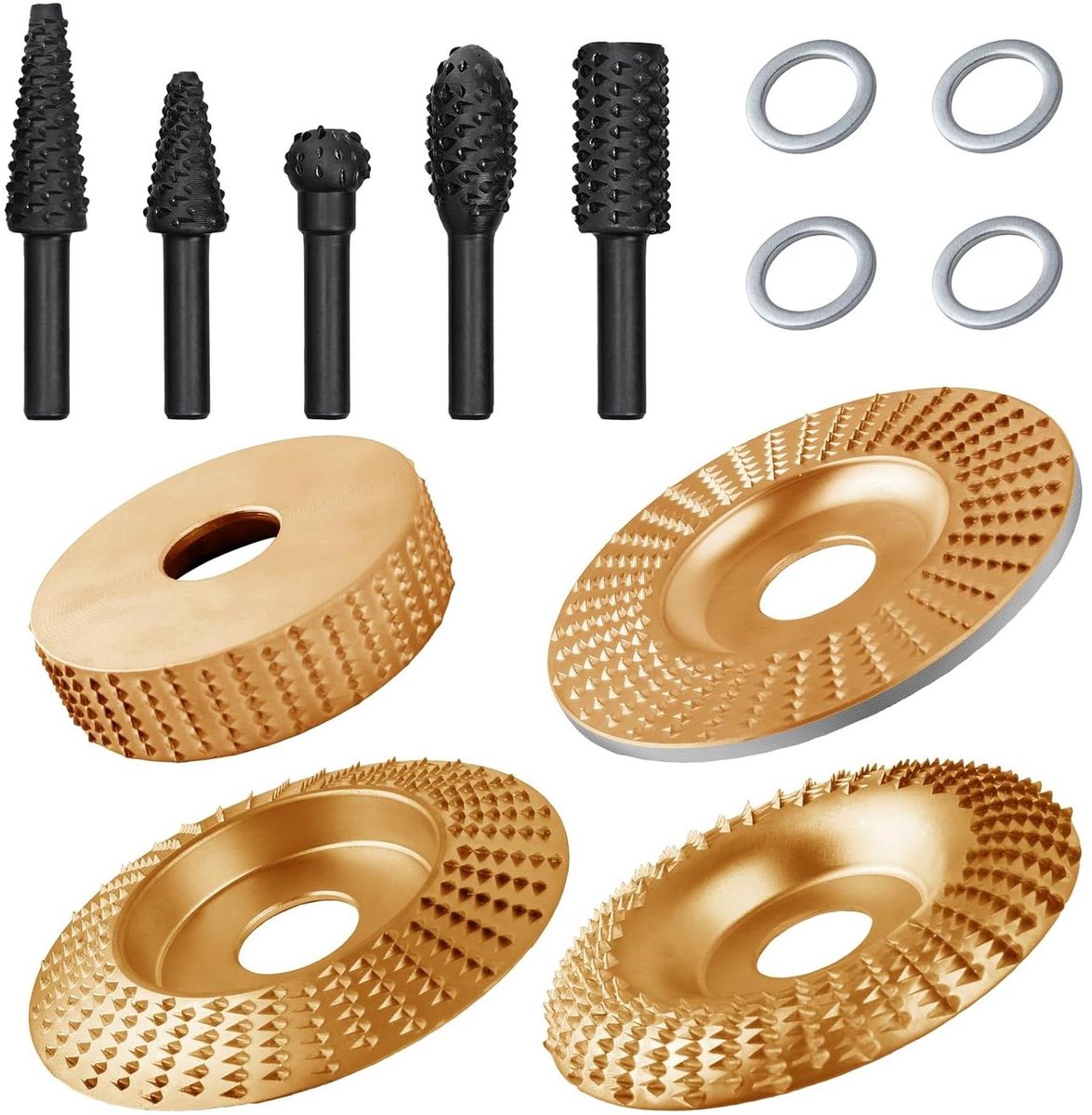 Houtsnijwerk Set - Metaalvijlen - Hout Bewerken - Gouden Koolstofstaal - 4 Schijven 5 Vijlen - Goud