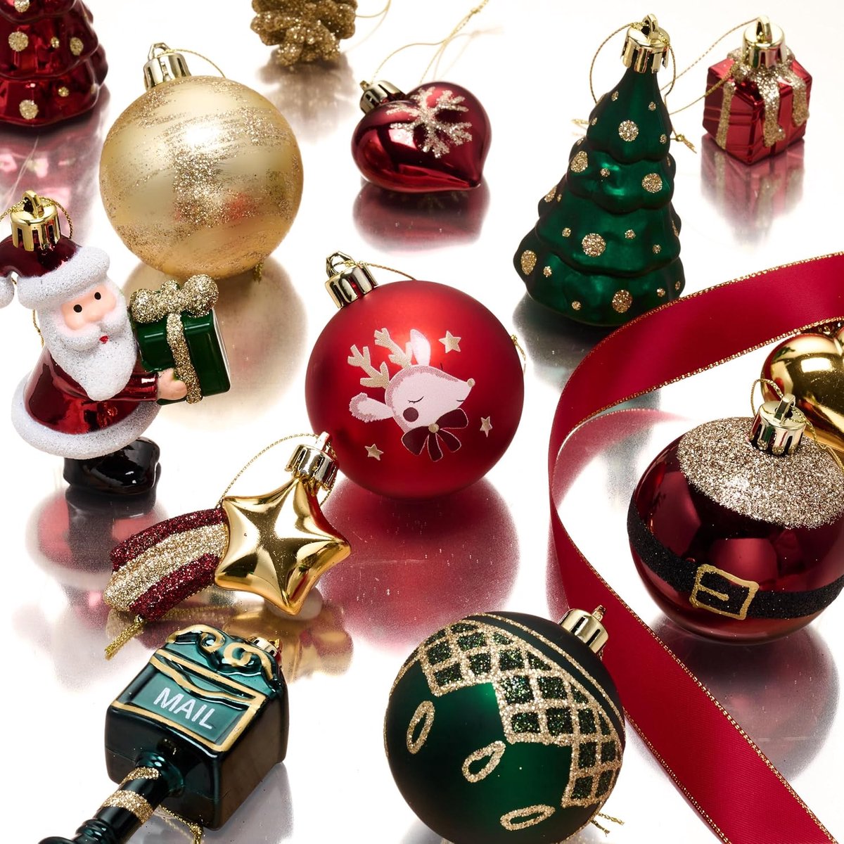 Kerstballen Set - Decoratie Ballen - Kerstboom Versieren - Origineel Ontwerp - 40 Stuks - Rood Groen Goud – foto 5