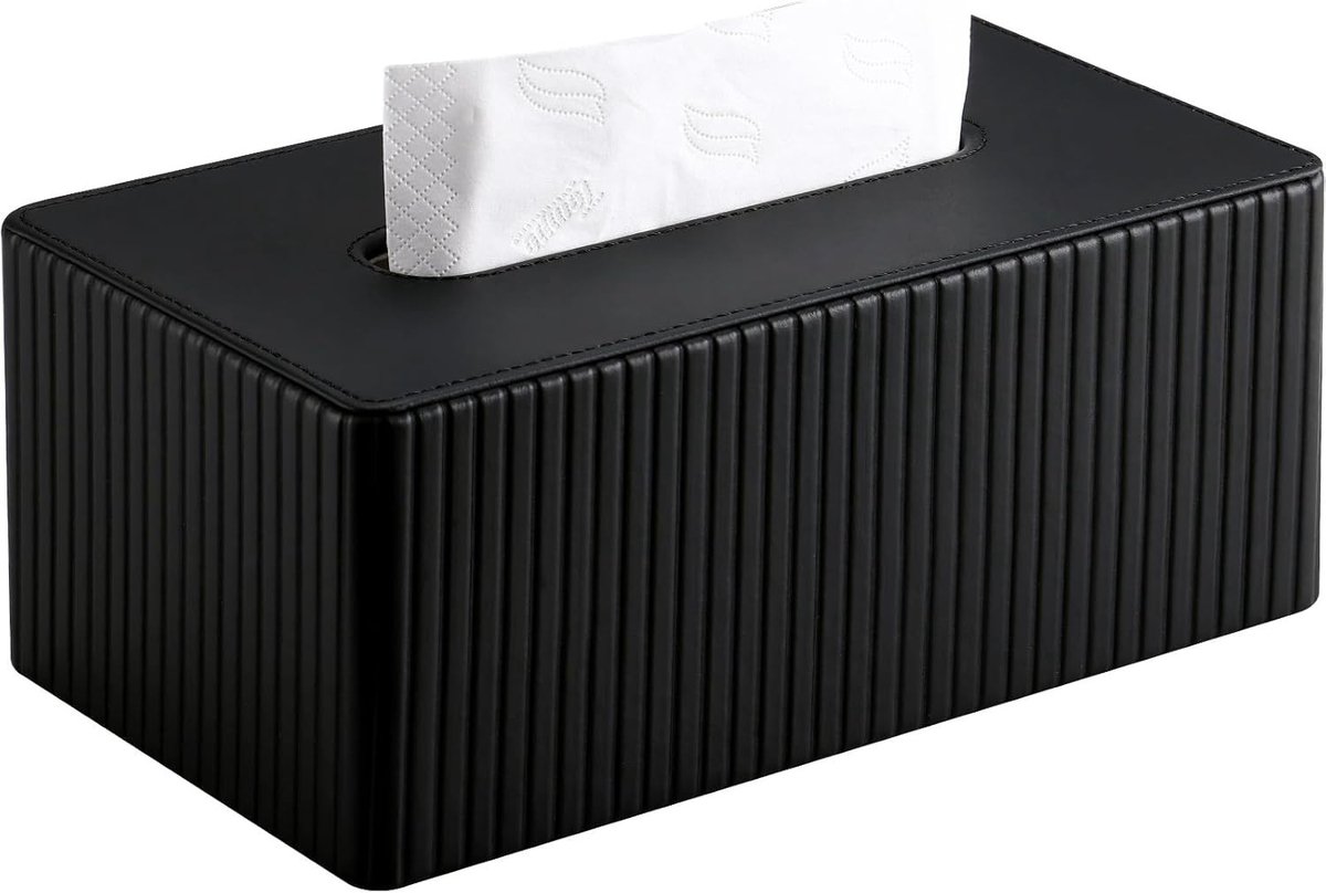 Cosmetische Tissue Box van PU Leer voor Woonkamer, Badkamer en Kantoor - Decoratieve Tissue Dispenser in Zwart en Rechthoekig Ontwerp
