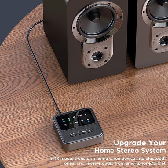 Bluetooth 5.4 zender en ontvanger Geschikt voor tv's en home audiosystemen, een 2-in-1 draadloze audioadapter met een 3,5 mm AUX RCA-adapter, die aptX LL/HD/AD dual pairing ondersteunt. — afbeelding 2
