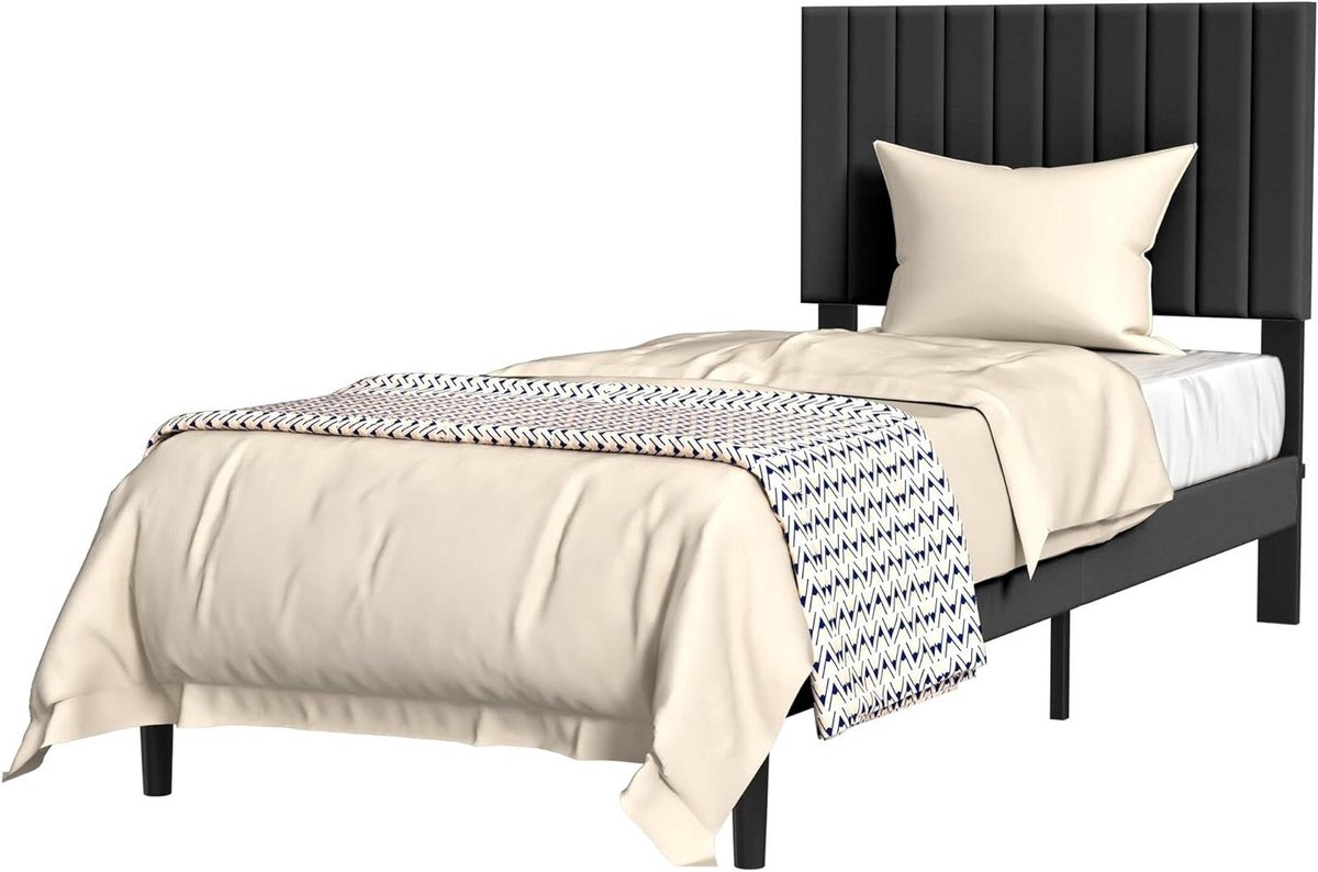 Gestoffeerd Bed - Bedframe Pluche - Comfortabel Slapen - Hoge Draagkracht - 90 x 200 cm - Zwart