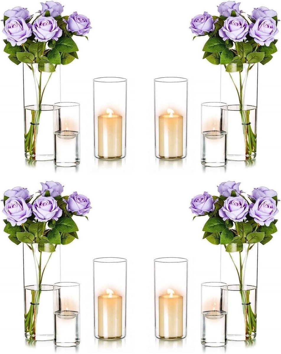 Orkaan Kaarsen Houders - Glazen Vazen - Sfeerverlichting Creëren - Handgeblazen Glas - Set van 3 - Helder