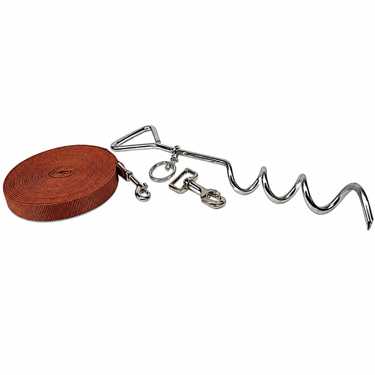 BCF-Products Hondenriem met Grondpen - Hondenriemen - 10 Meter - Oranjebruin - Grondpen 40cm - Grondpin Hond