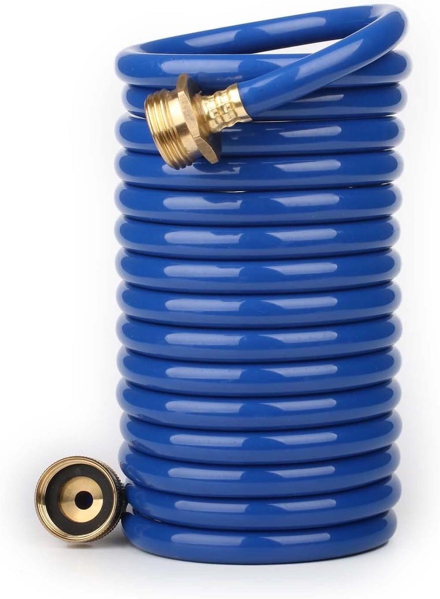 Tuinslang - Opgerolde Slang - Water Geven - Messing Fittingen - 15FT - Blauw
