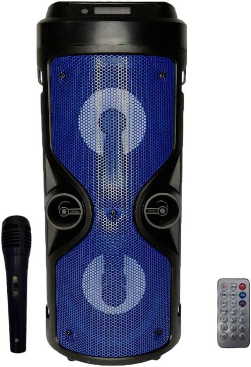 Draagbare Bluetooth Speaker - Karaoke Microfoon - Feestjes Muziek - RGB LED Verlichting - 10 Watt - Blauw