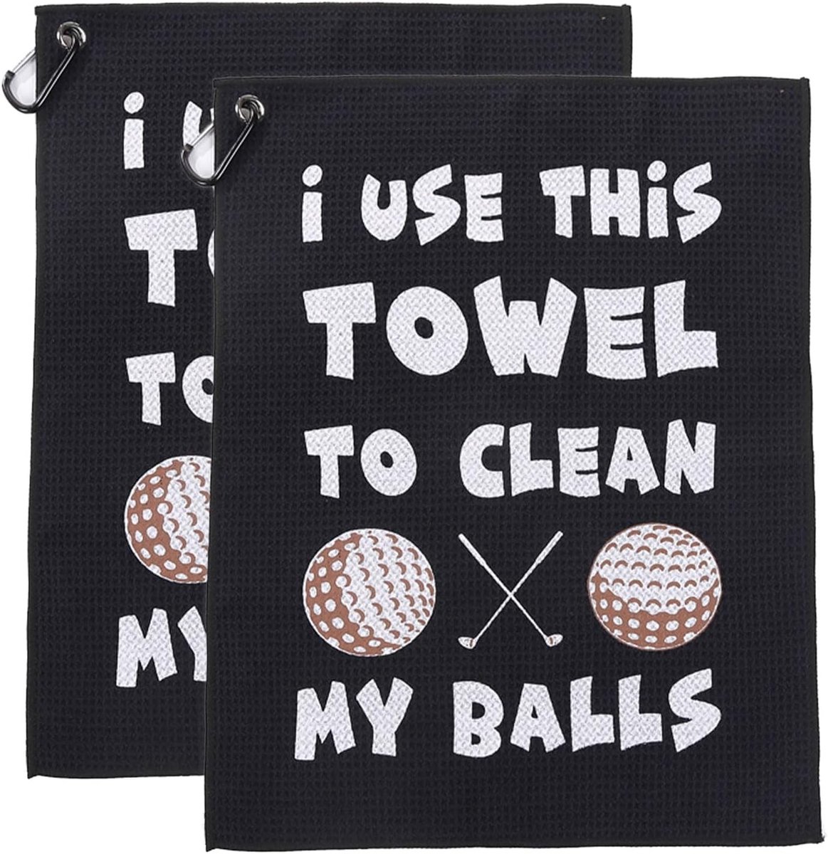 2 Stuks Grappige Golf Handdoeken als Gag Cadeau, Ideaal voor het Schoonmaken van Golfballen, Golfaccessoires met Clip voor Golftassen, Perfect voor Mannen en Vaders