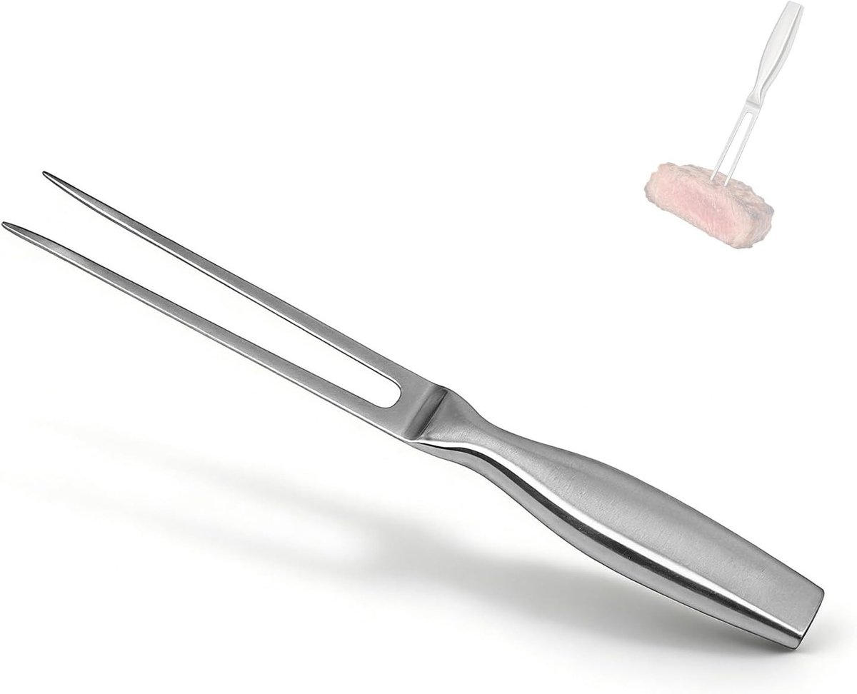 Roestvrijstalen grillvork 27 cm met antislip handgreep - Ideaal voor vlees, vis en groenten, vaatwasmachinebestendig en stevig ontwerp