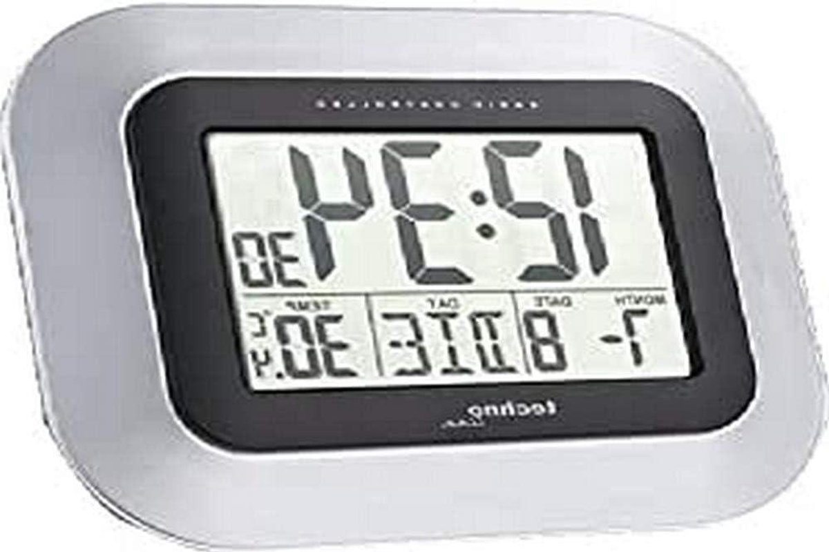 Wekker met radio - Wandklok tafelklok - Tijd bijhouden - Radio gestuurd - 228 x 18 cm - Zwart zilver