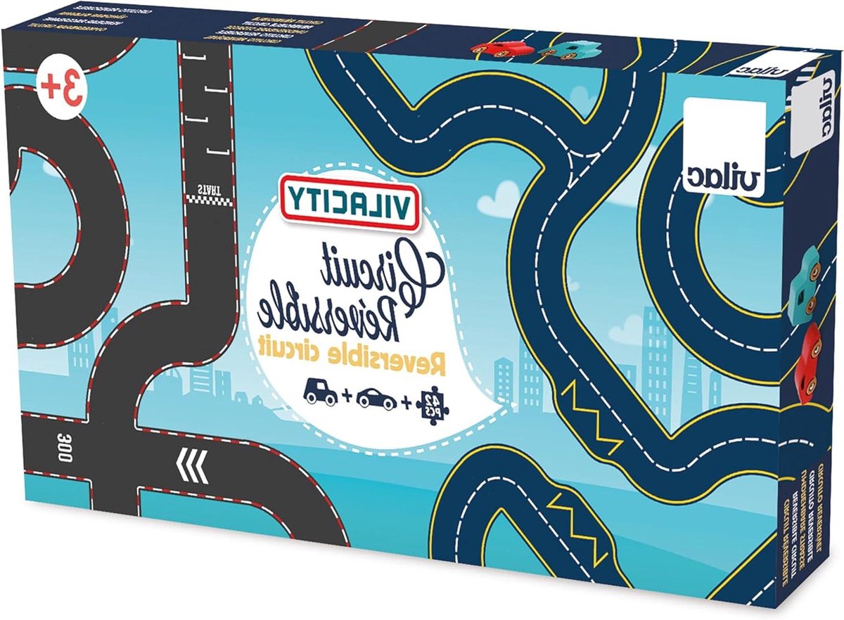 Houten Circuit - Racebaan met Auto's - Kinderspel - Omkeerbaar Ontwerp - 42 Delen - Houtkleur