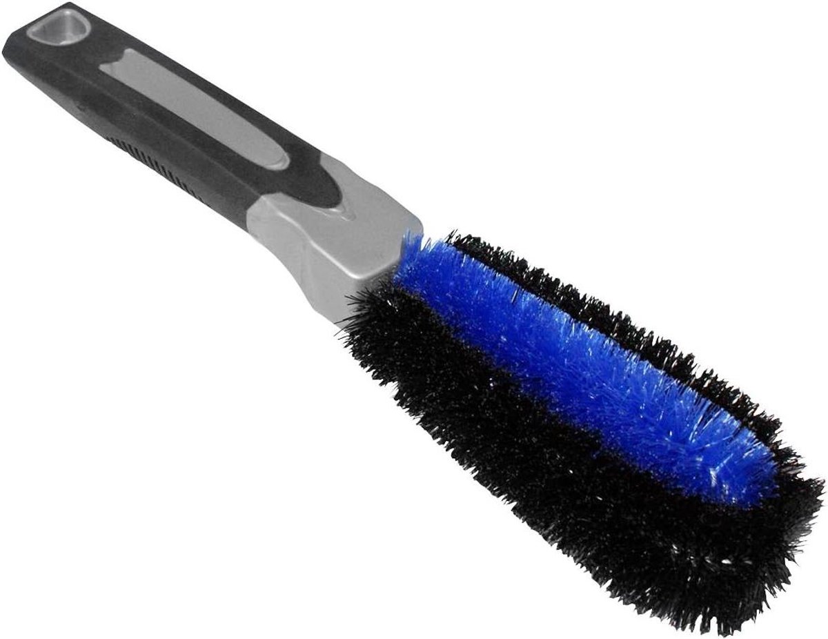 Velgenborstel Rubbergrip - Auto poetsborstel - Auto reinigen - Dubbel frame coating - 28.5 cm lengte - Zilver zwart blauw