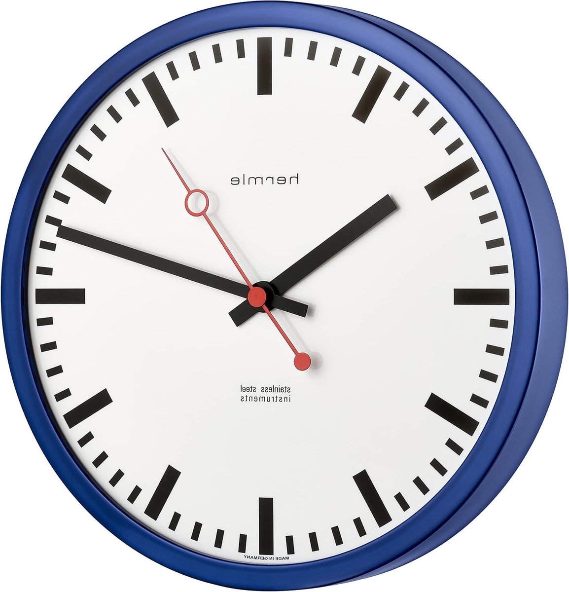 Wandklok - Stationsklok Klassieker - Tijdweergave Thuis - Radiografisch Gestuurd - 30 cm Diameter - Blauw