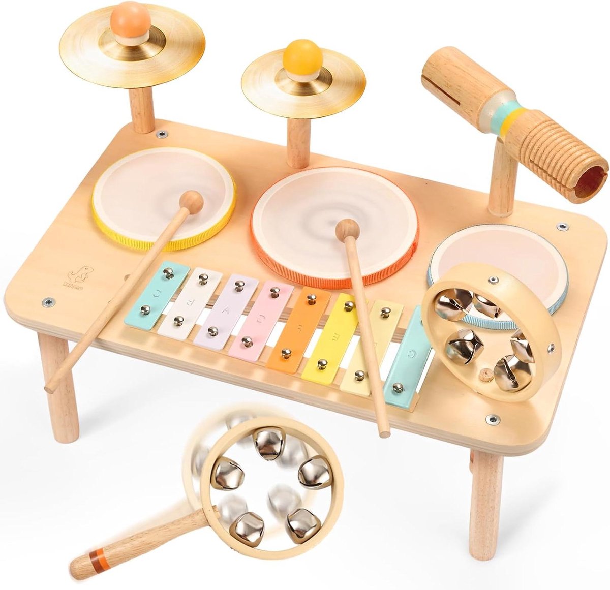 Houten Muziekinstrumenten Set - Baby Drumkit - Muziek Ontwikkeling - 9 in 1 Set - 1.3 kg - Morandi Kleuren