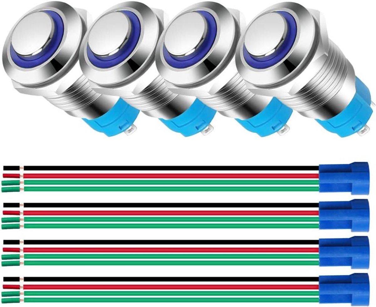 Drukknopschakelaar Set - Momentary Schakelaar - Elektrische Apparatuur - IP65 Waterdicht - 12mm Gat - Blauw