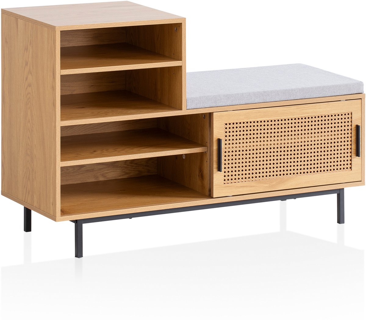 Ervesto WL6.833 Schoenenbank Met Zitting 120x75,5x40 cm - Garderobebank - Eiken Decor En Rotan - Met Opbergruimte En Schuifdeur
