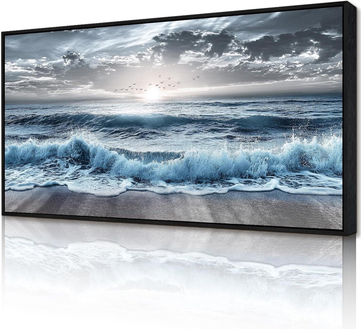 Canvas Wanddecoratie - Schilderij Muurkunst - Woonkamer Verfraaien - Zonsopgang Zee Print - 50x100 cm - Natuurlijk