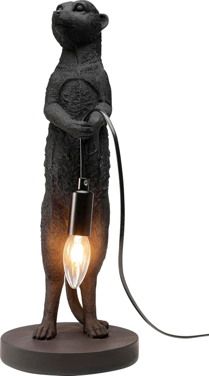 Tafellamp Stokstaart - Dierenlamp - Decoratieve Verlichting - Handgemaakt Polyresin - 50x19x19 cm - Zwart