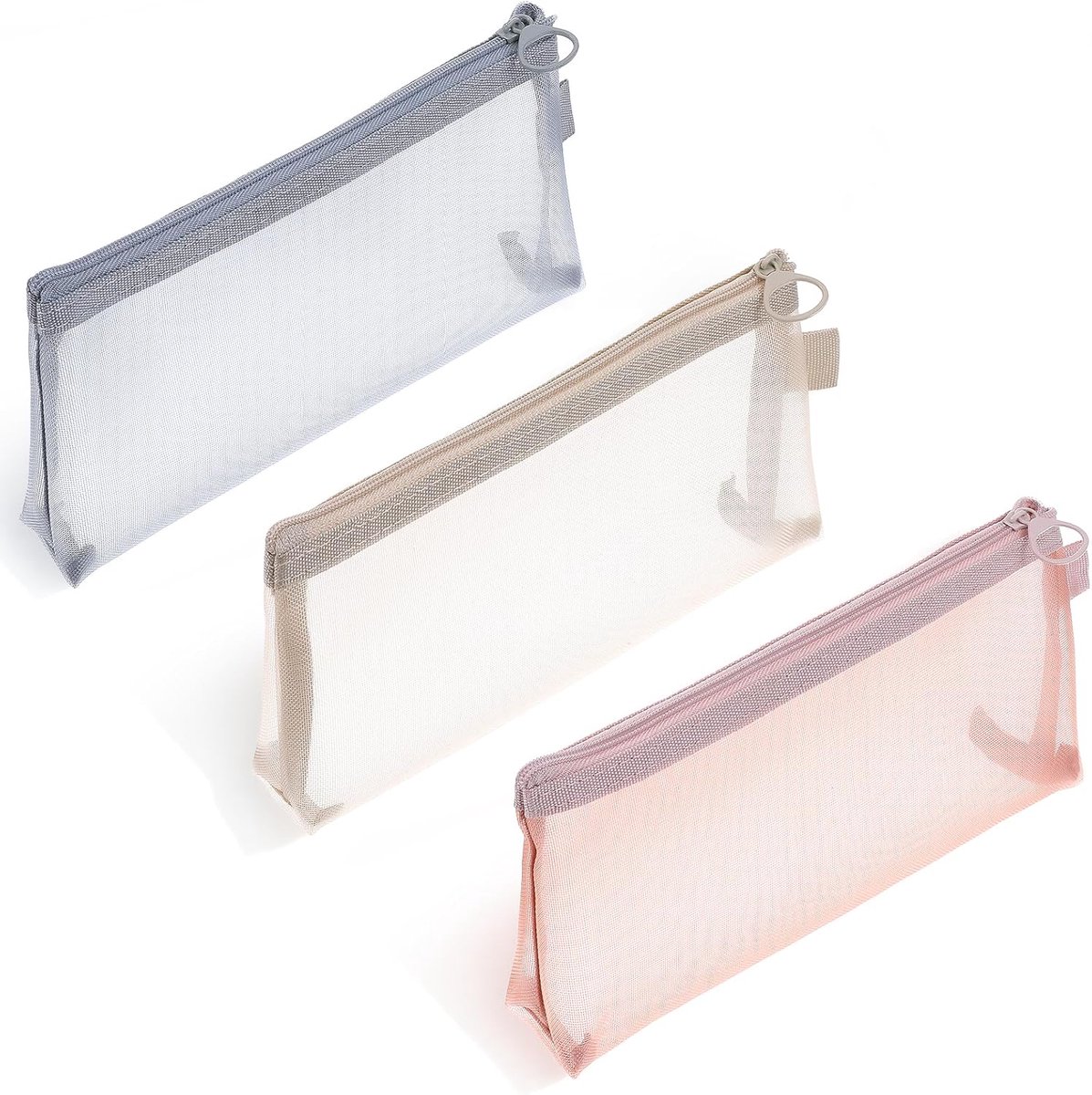 Thijox - 3 Stuks Transparante Net Make-up Borstel Tas - Cosmetica Tas met Ritssluiting - Kleine Nylon Mesh Tas voor Pennen - Reis, Kantoor, Luipaard D