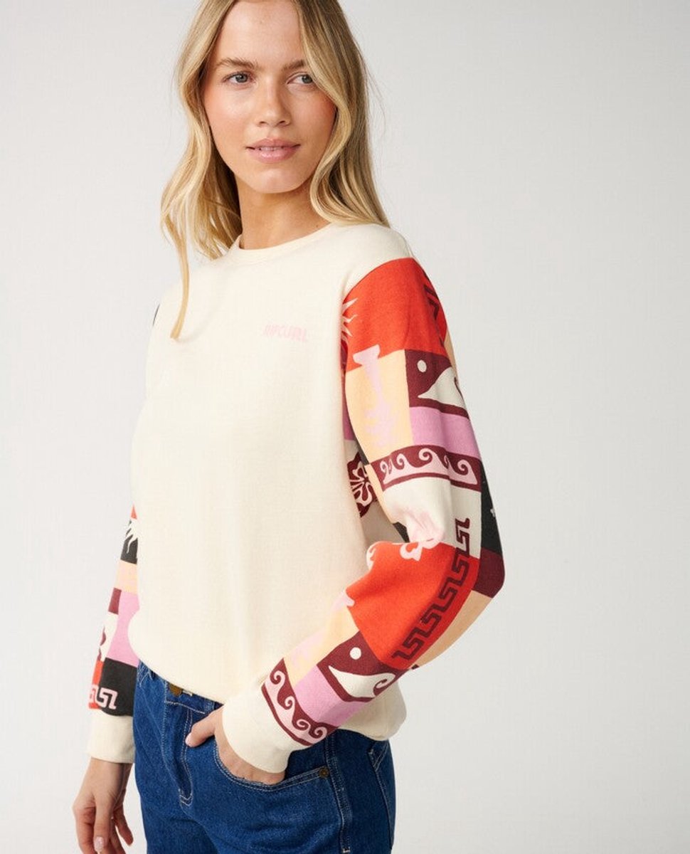 Rip Curl Party Wave Crew Slv Printed - Off White