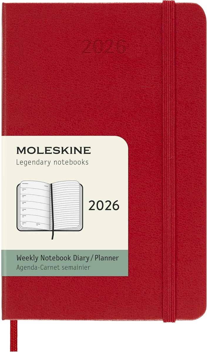 Thijox - Agenda Semanaal 2026 Pocket Rood Tapa Harde Cover - Weekplanner 12 Maanden, Compact en Handzaam, Perfect voor Werk, School en Persoonlijke Pl