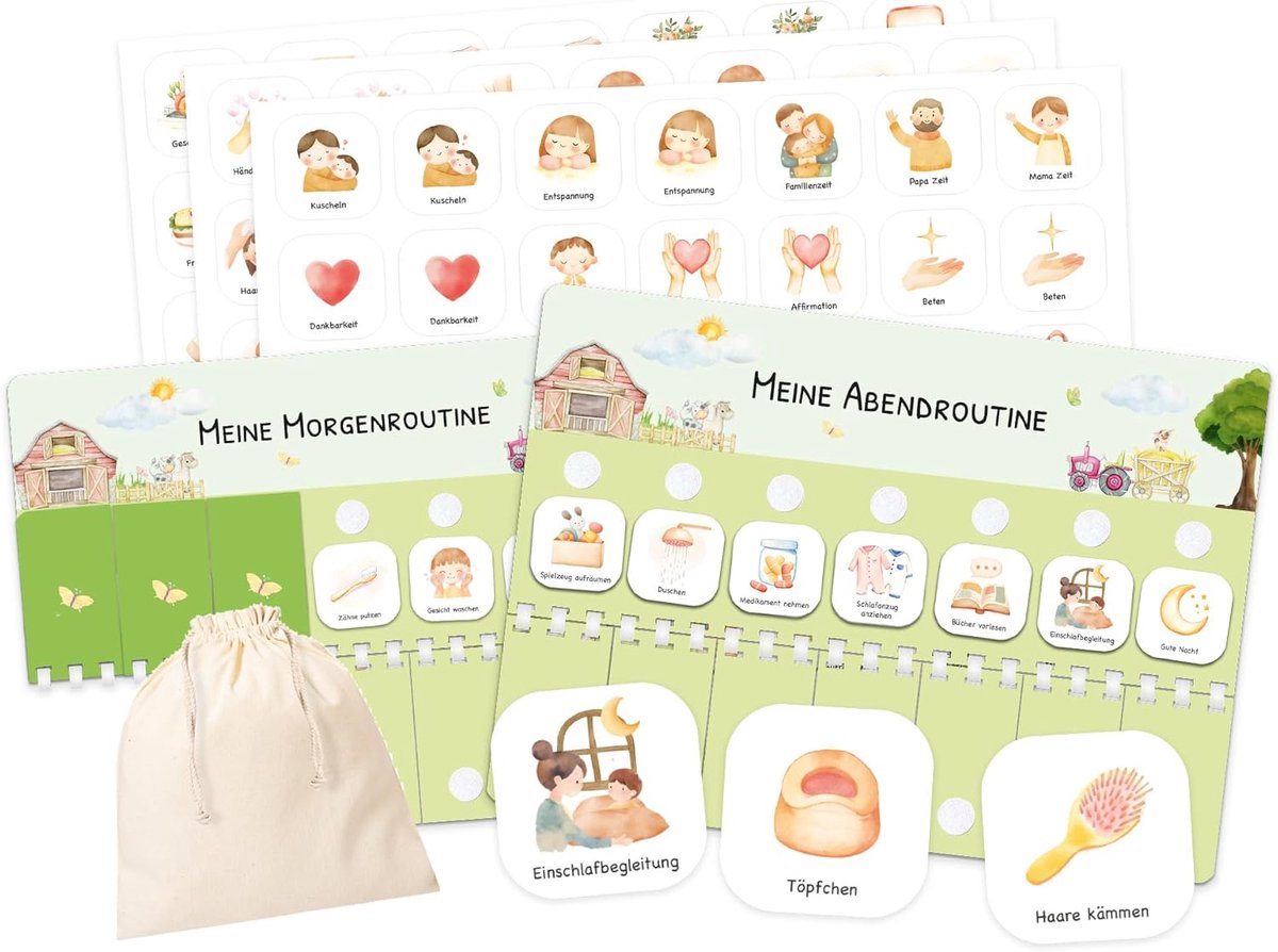 Thijox - Routine planner voor kinderen - Ochtend- en avondroutine, Montessori-planner met 105 symbolkaarten en klittenbandpunten, ideale dagplanning v