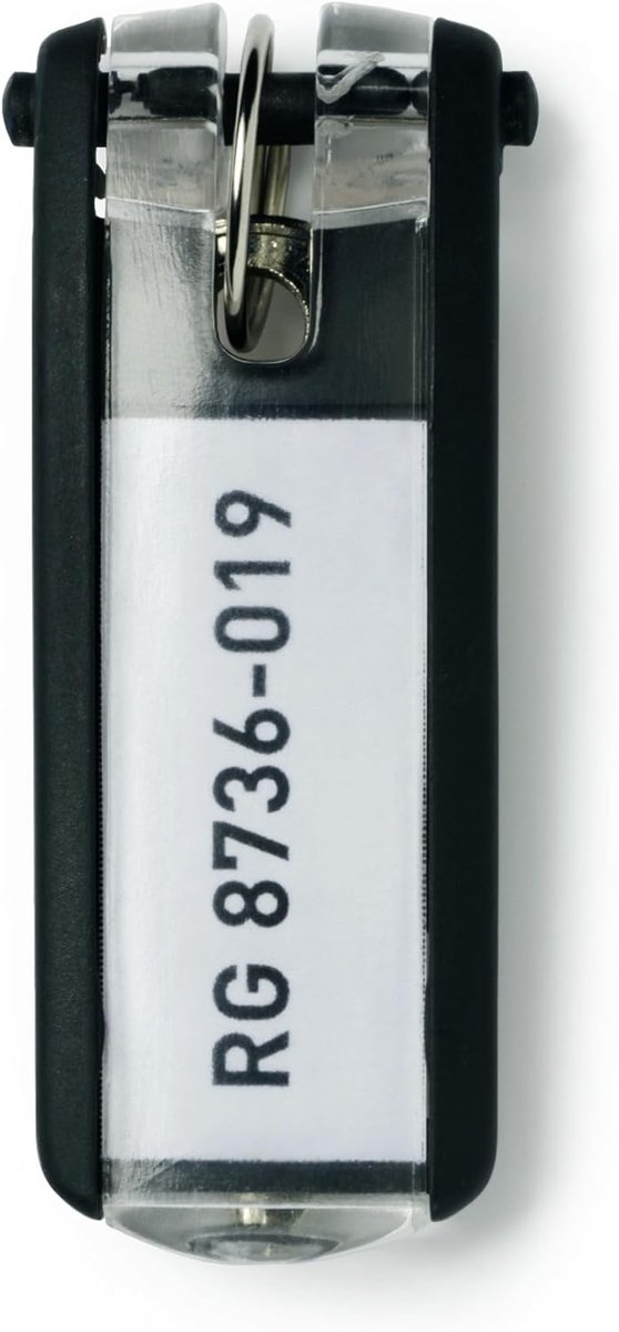 Thijox - Durable Sleutelhanger Key Clip, 6 stuks, zwart, met zichtbaar tekstveld, eenvoudig etiketteren, ideaal voor sleutels, camping, feest, en dage
