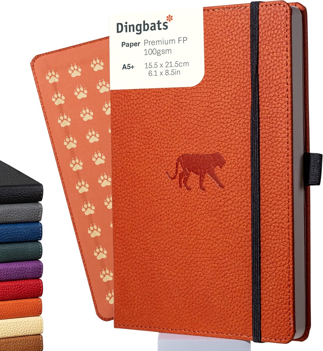 Thijox - Dingbats Wildlife A5+ Hardcover Notitieboek - PU-leer Gelinieerd Lined - Oranje Tijger - Handgemaakt, Vegan, FSC-gecertificeerd, Perfect voor