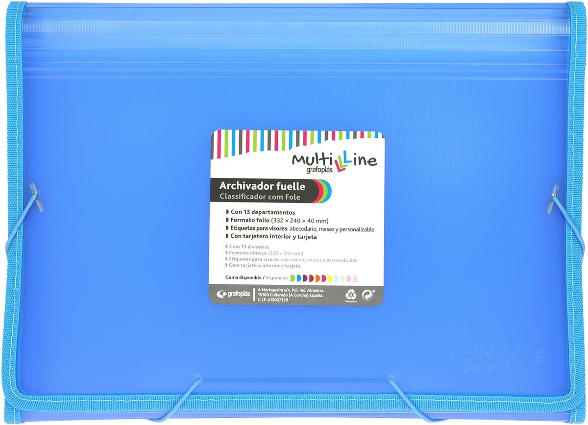 Thijox - Pastelblauwe Accordeonmap Folioformaat, 13 Vouwposities, Waterdichte Kunststof Omslag, Inclusief Etiket en Kaarten, Perfect voor Documenten O