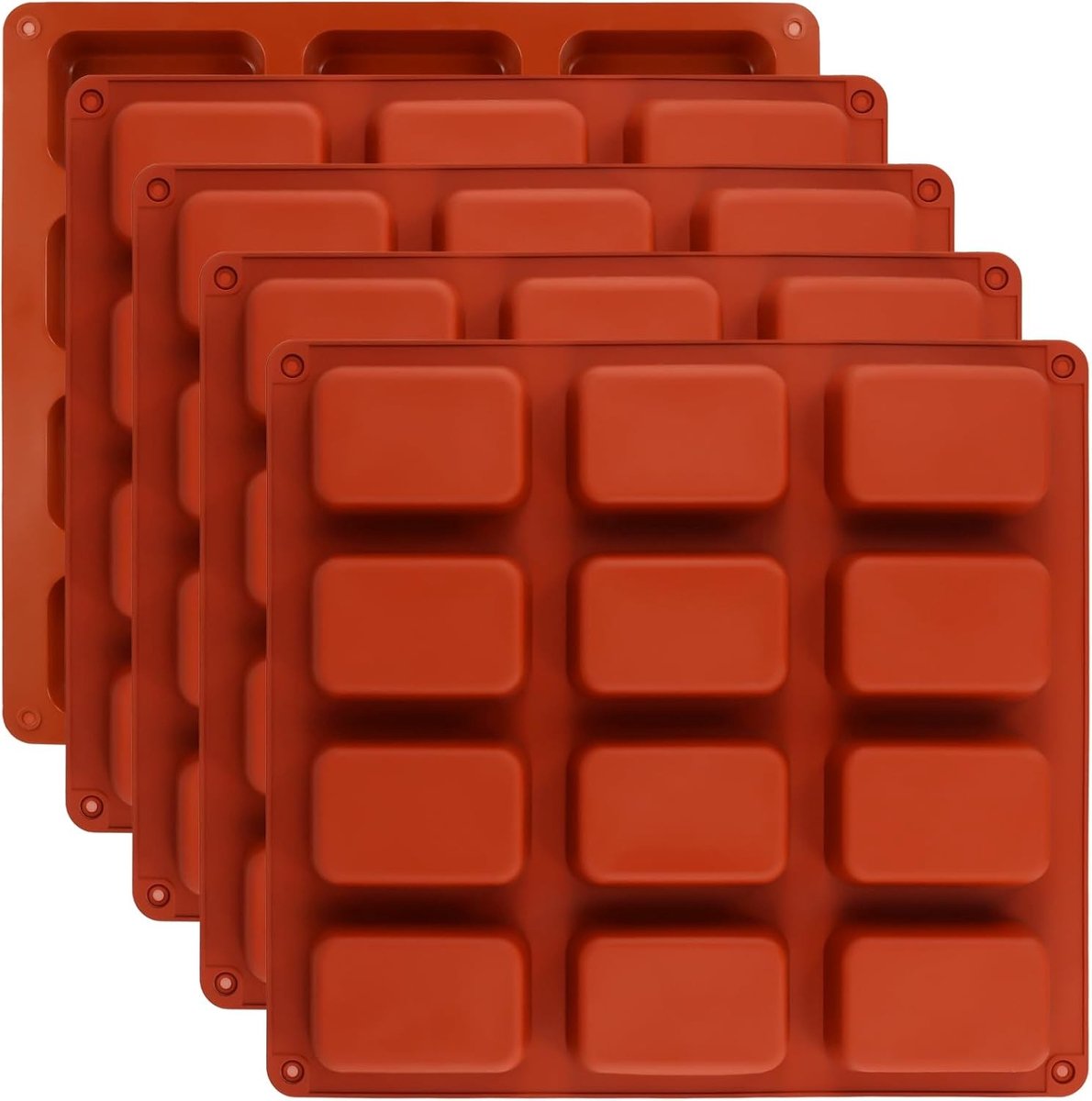 Set van 5 Siliconen Mini Broodpannen met 12 Holtes - Diepe Chocoladevormen, Antiaanbak Mini Brownie Bakvormen en Bakaccessoires voor Brood en Taarten