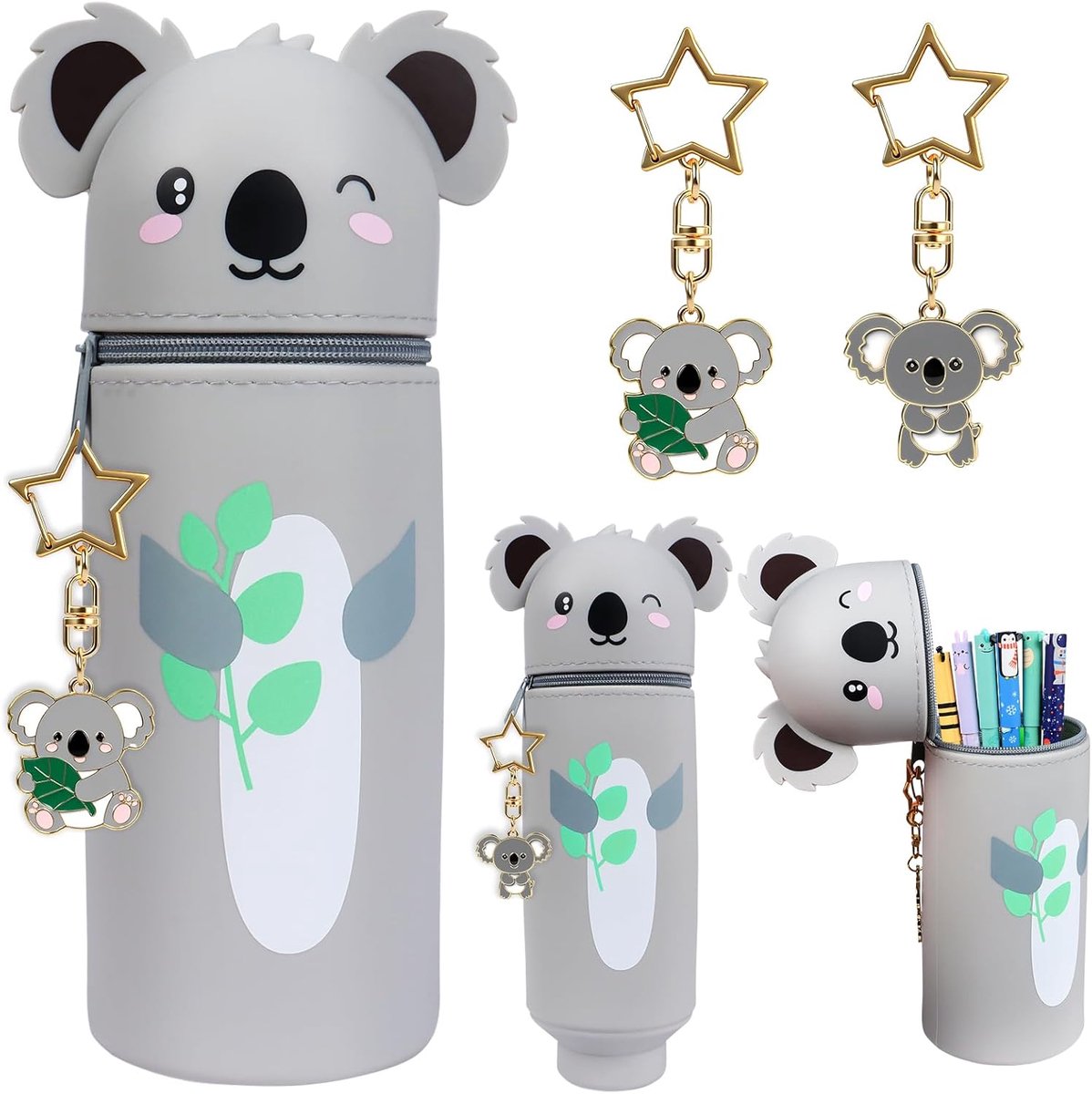 SnelShoppen - Kawaii 2-in-1 Soft Case Silicone Pouch, Koala Design, Oranje, M, Perfect voor School, Kantoor en Creatieve Projecten