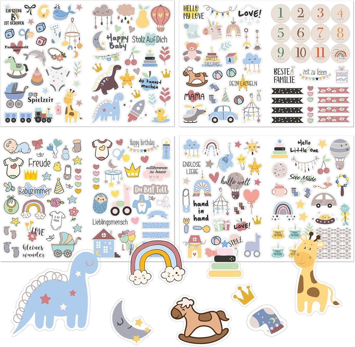 Thijox - 4 Vellen Sticker Babyalbum - Fotoalbum voor Baby, Babyshower Gastenboek, Scrapbook voor Meisjes en Jongens, Jaarboek Cadeau voor Kinderen