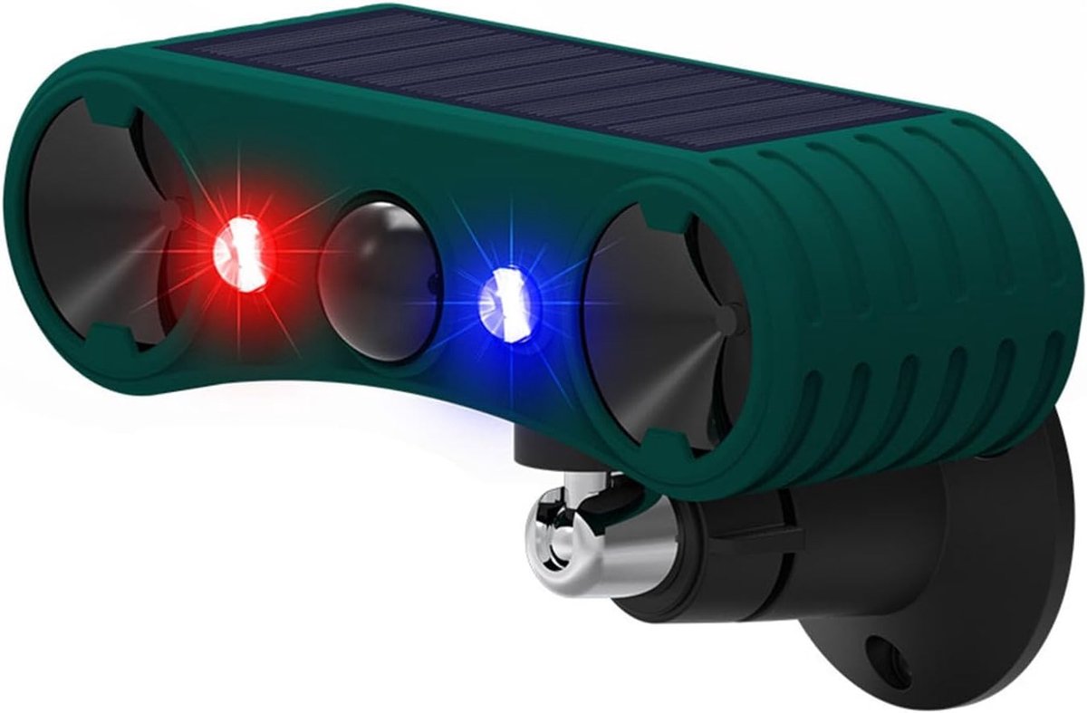 Ultrasone Dierenafschrikker voor Buiten met 130dB Geluid en Stroboscooplicht, Weerbestendig en Ideaal voor Tuin en Dierbestrijding