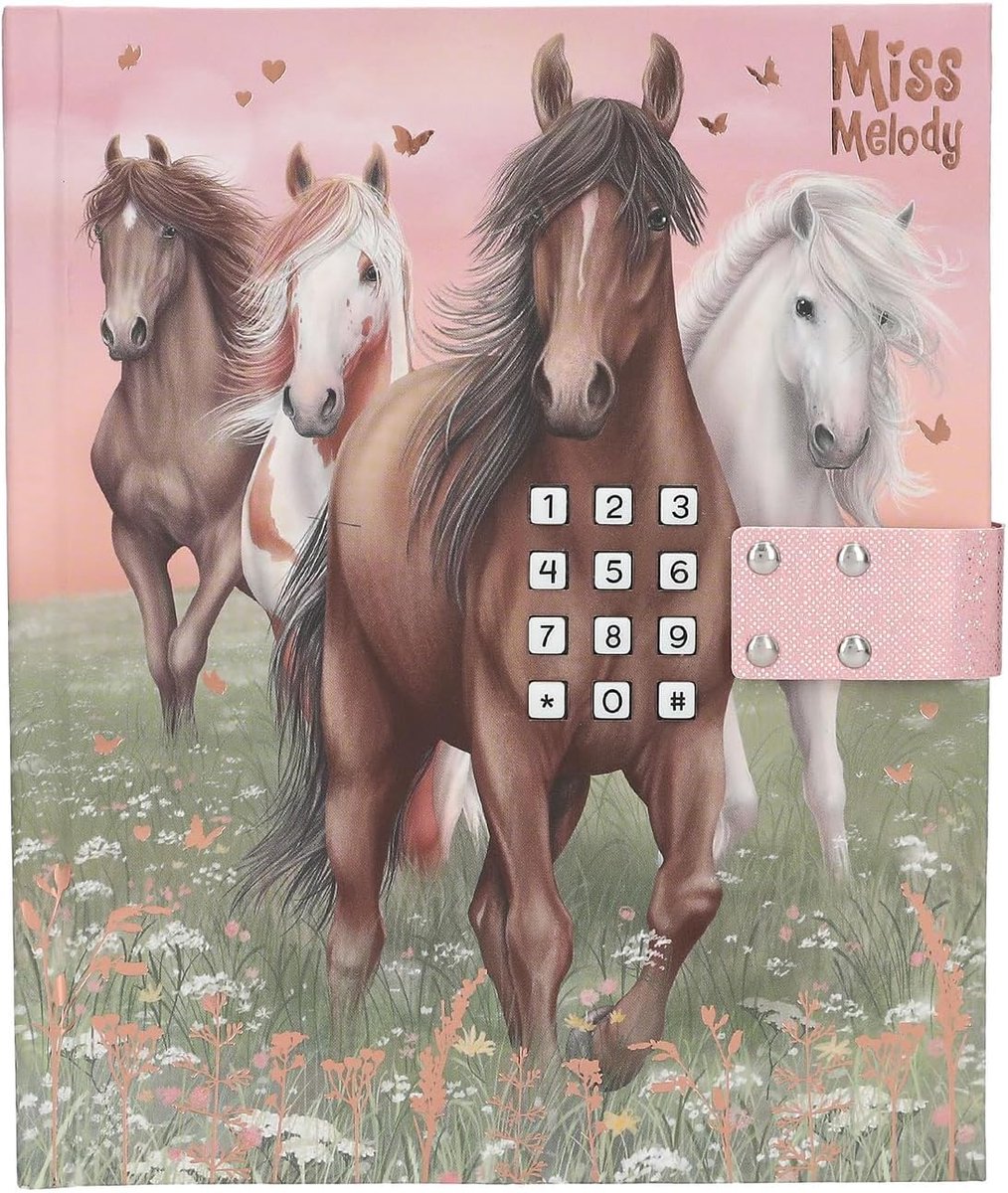 SnelShoppen - Dagboek met Cijfercode en Geluid - Roze Groene Paardenmotief - 80 Gelineeerde en Geïllustreerde Pagina's voor Meisjes - Perfect voor Geh
