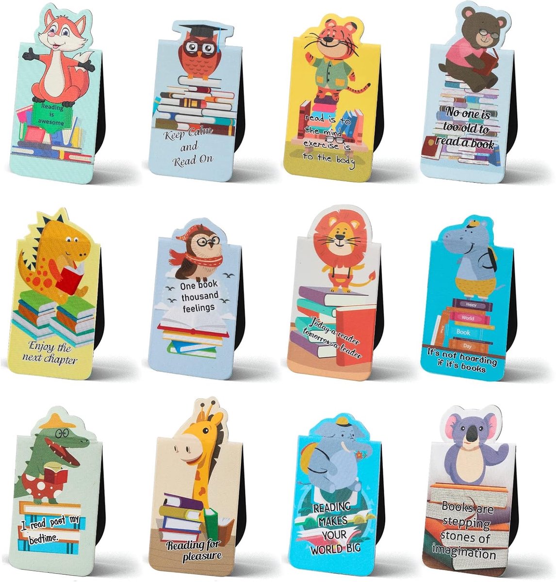 Thijox - 24 Stuks Magnetische Boekenleggers Dieren - Creatieve Bladwijzers met Magneet voor Kinderen, Studenten en Boekenliefhebbers - Duurzaam en Vei