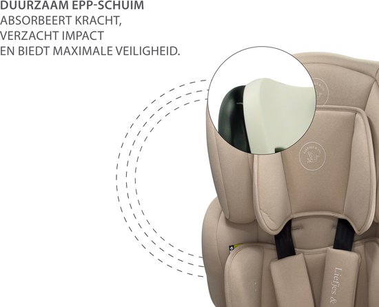 Liefjes & Co Varioseat Isofix Autostoel - i-Size - Groep 1/2/3 (76–150 cm) Memory Foam - Afstelbare hoofdsteun - Booster - Beige — afbeelding 3