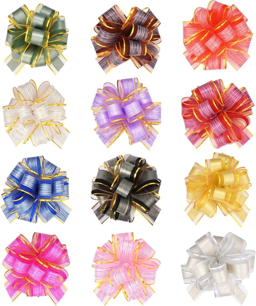 12 Stuks Grote Cadeaubogen (15 cm, Kleur), Dubbelzijdige Tape, Versiering voor Verpakking, Bruiloft, Verjaardag, Kerst, Feestjes