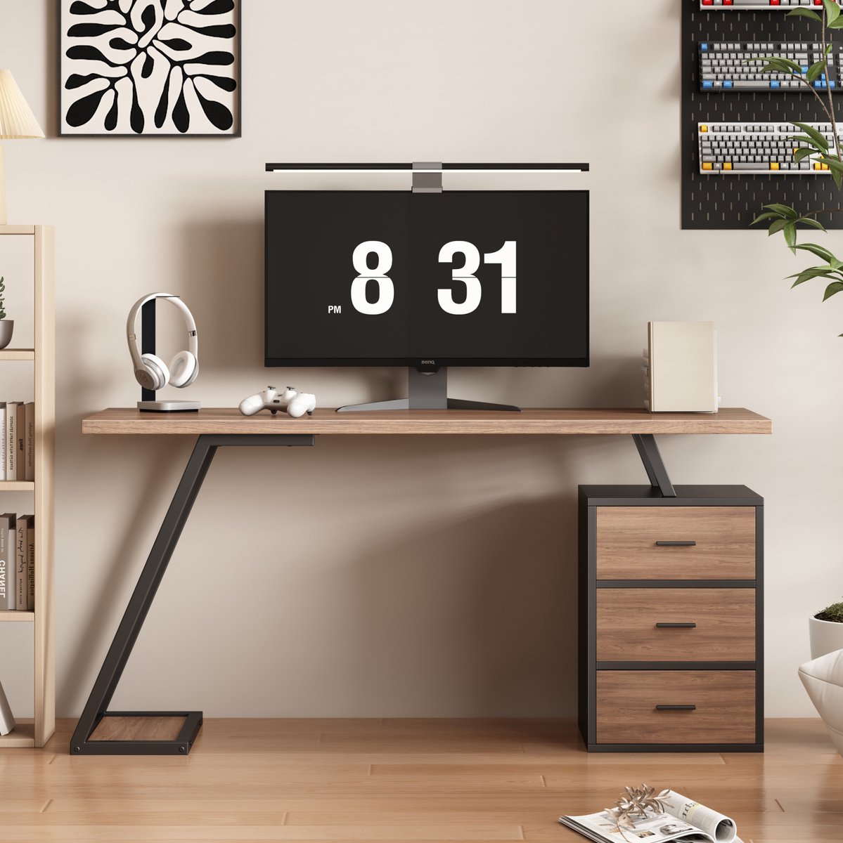 MIVRAY Bureau - Industrieel Werkbureau Met 3 Lades En Opbergvak - Voor Kantoor En Werkkamer - MDF En Metaal - 138,5x58x75 Cm - Donkerbruin