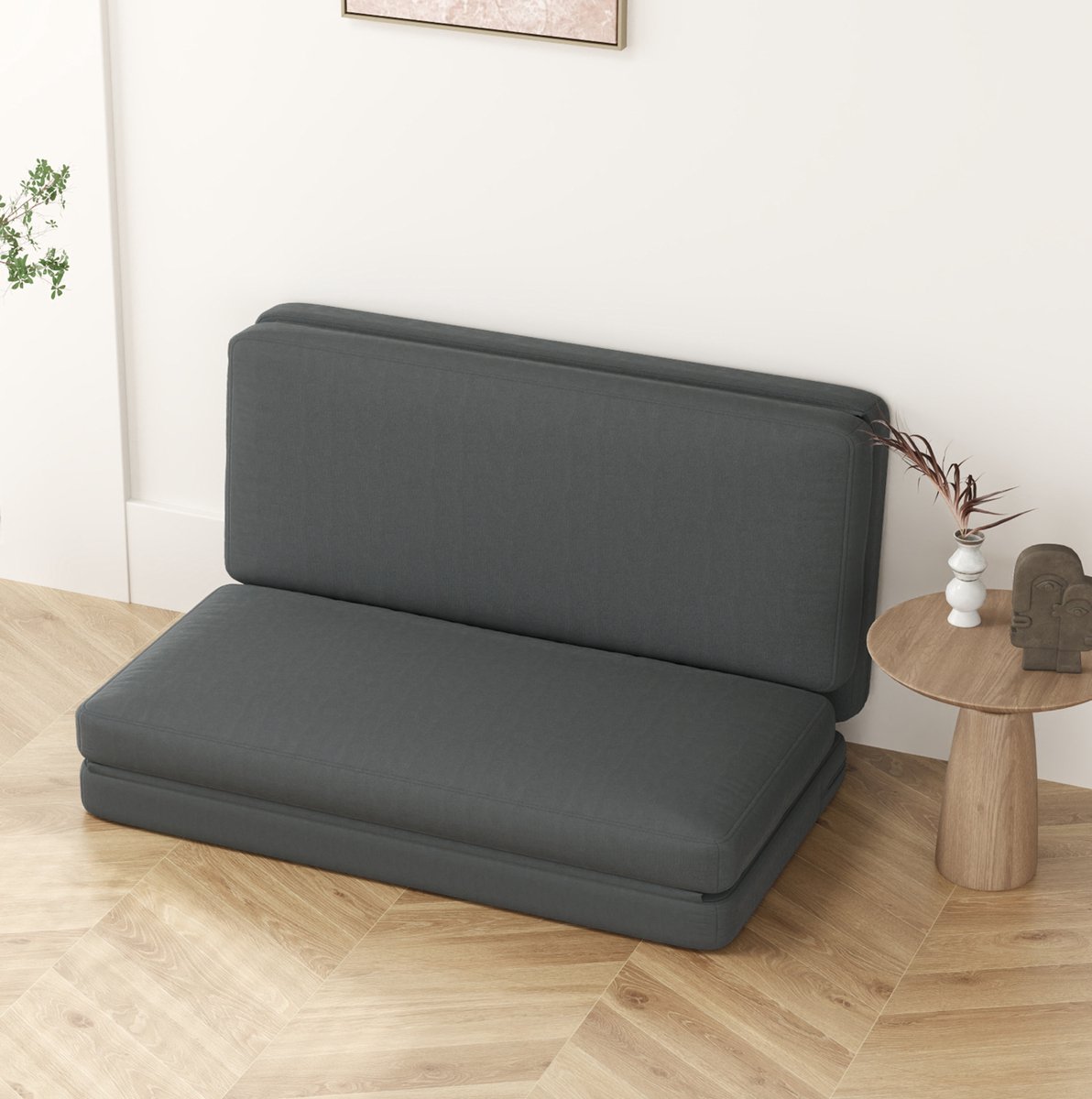 FloraGrace Slaapbank 138 x 90 x 70 cm - 3-in-1 Klapbaar Bodensofa Met Slaapfunctie - Voor Woonkamer Of Slaapkamer - Polyester - Donkergrijs
