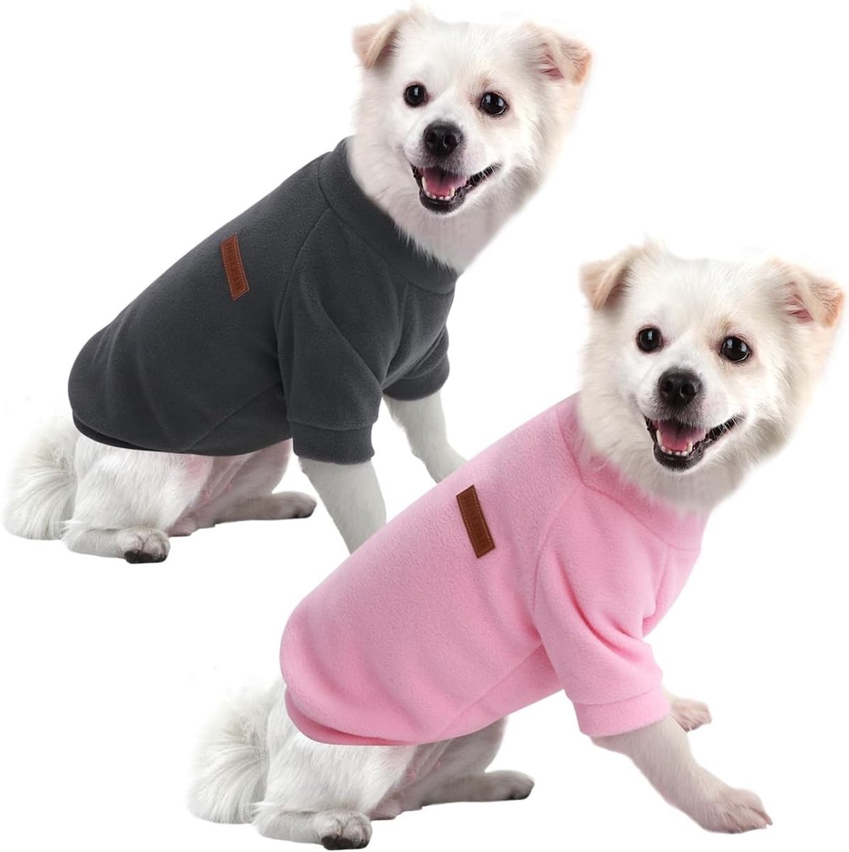 Hondenhoodie voor Kleine Honden, Warm en Lichtgewicht, Elastisch met Zachte Textuur, Gemakkelijk Aan te Trekken, Ideaal voor Chihuahua's en Andere Rassen (2 Stuks Grijs+Roze, L)