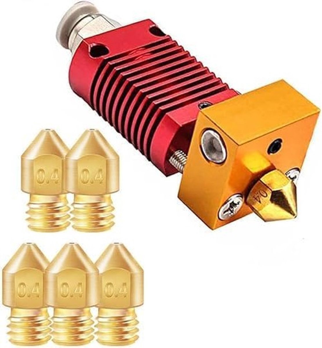 Dailygoods- Extruder 3D-printer Hotend - Compatibel met Ender - 5 stuks MK8 Messing Sproeiers - 24 V V5 - Aluminium Verwarmingsblok - Teflon Ingebouwd - 3D-printerkop
