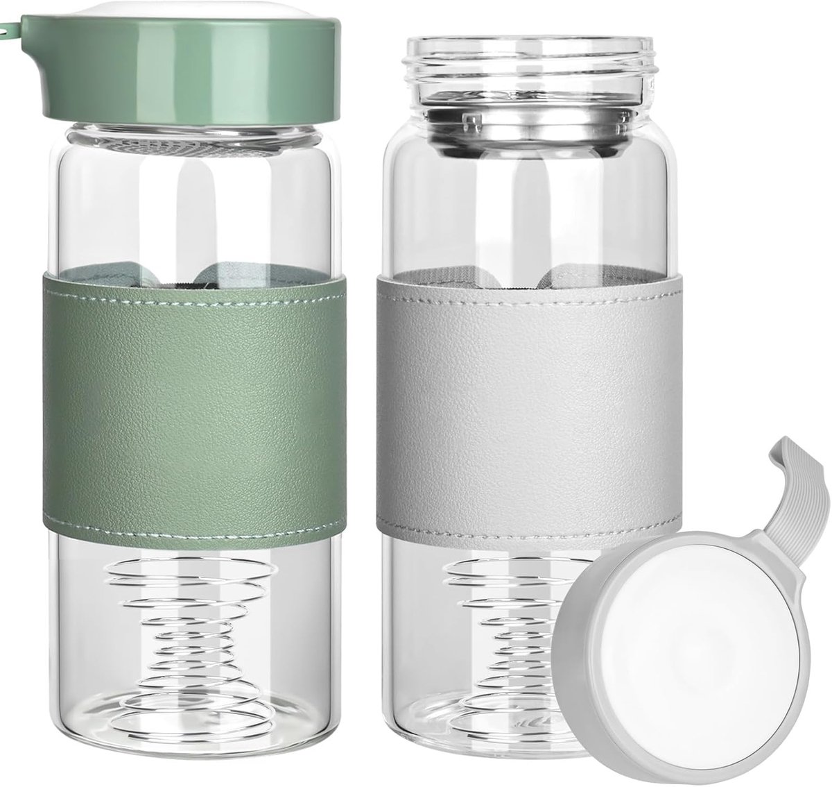 Thijox - Pakket van 2 Shakerglazen 485 ml, BPA-vrij, Lekvrije Shakerfles met Geïntegreerde Zeef en Roestvrijstalen Mengbal voor Eiwitshakes, Fitness e
