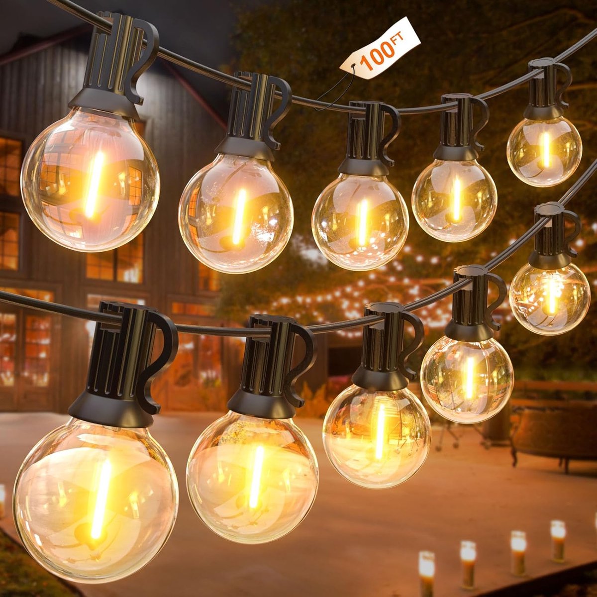 Thijox - GLUROO LED Buiten Lichtslingers 30M Lichtketting Gloeilamp Buiten met 50+2 Plastic Lampen, Warm Wit Tuinverlichting voor Feest, Bruiloft, Ker