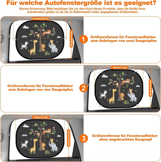 SnelShoppen - Set van 2 zonweringen voor auto baby met UV-bescherming, 44 x 36,5 cm autoruit zonneklep voor kinderen met 8 zuignappen en schattige bos van Snelshoppen — afbeelding 4