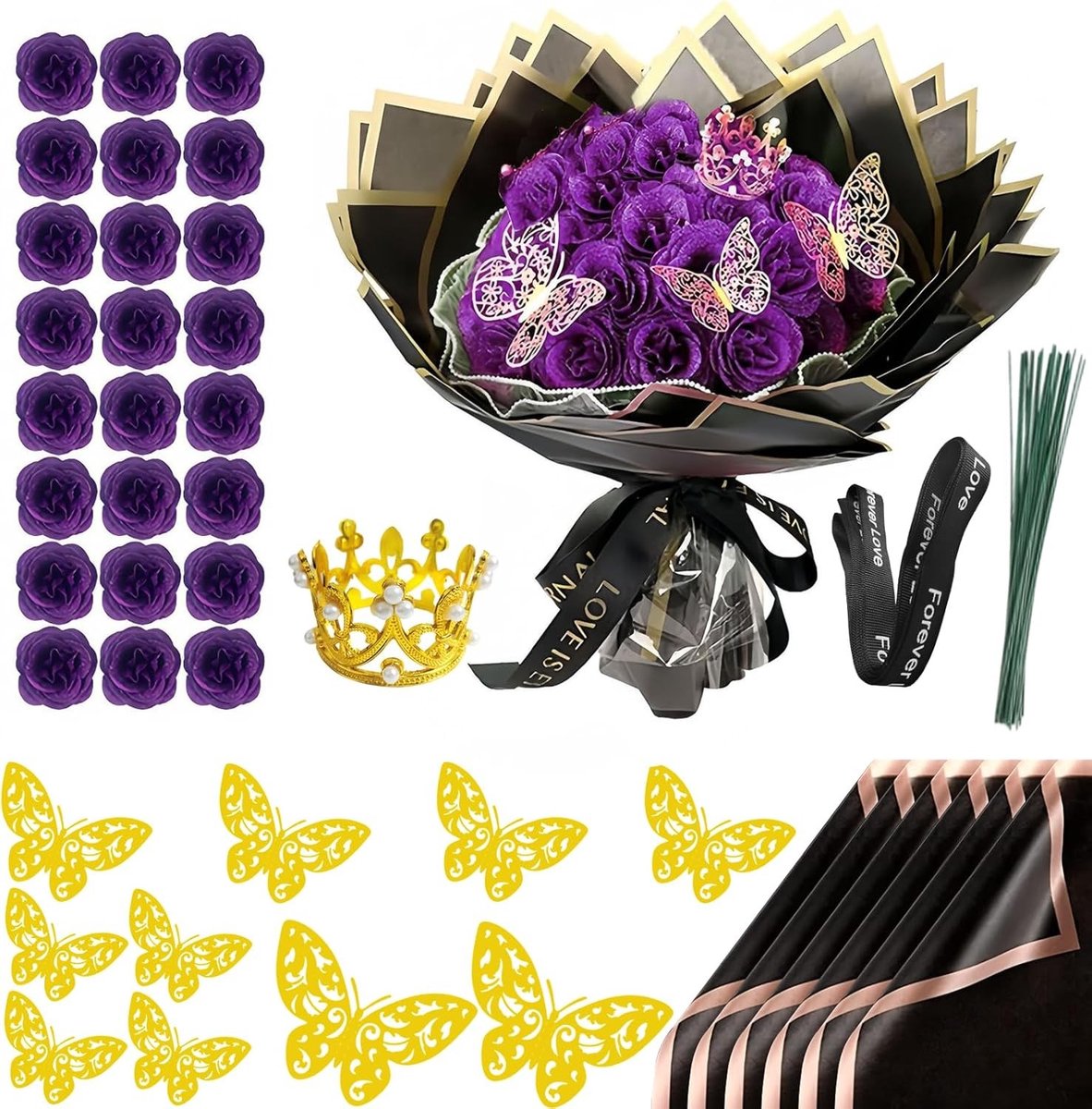 Glitter Rozenboeket voor Valentijnsdag - 24 Stuks Kunstmatige Rozen voor Geschenken, Bruiloft, Verjaardag en Moederdag
