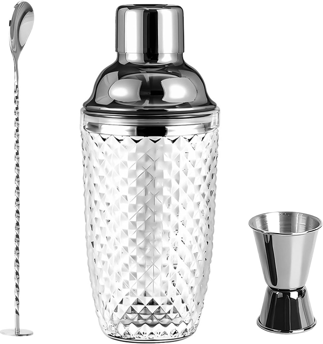 Thijox - Glazen Cocktailshaker 400 ml - Helder Glas Mixer Set met RVS Lekvrije Maatbeker, Deksel en Zeef - Perfect voor Thuis Bar, Feest en Gemengde D
