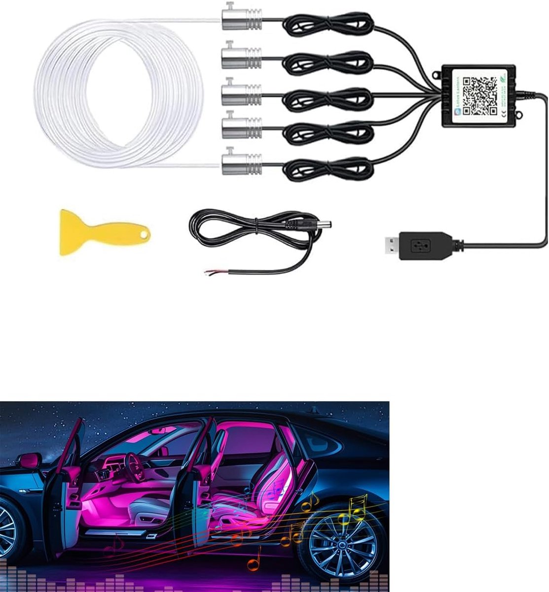 Thijox - 5-in-1 Auto Sfeerverlichting RGB LED Binnenverlichting Stripverlichting 600 cm 16 Miljoen Kleuren App Besturing USB Muzieksynchronisatie voor