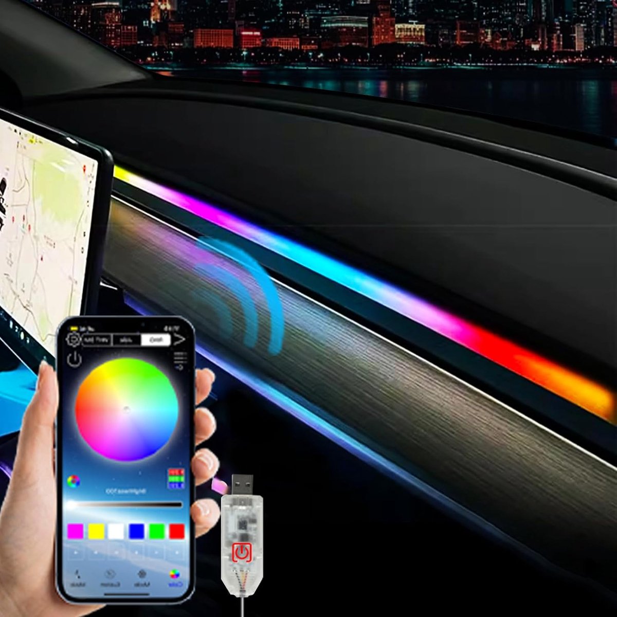 Thijox - Tesla Model 3/Y Neonverlichting Accessoires - Acryl LED Dashboardverlichting, RGB Strip, USB & App Bediening, 410 LEDs, Auto Interieur Atmosf