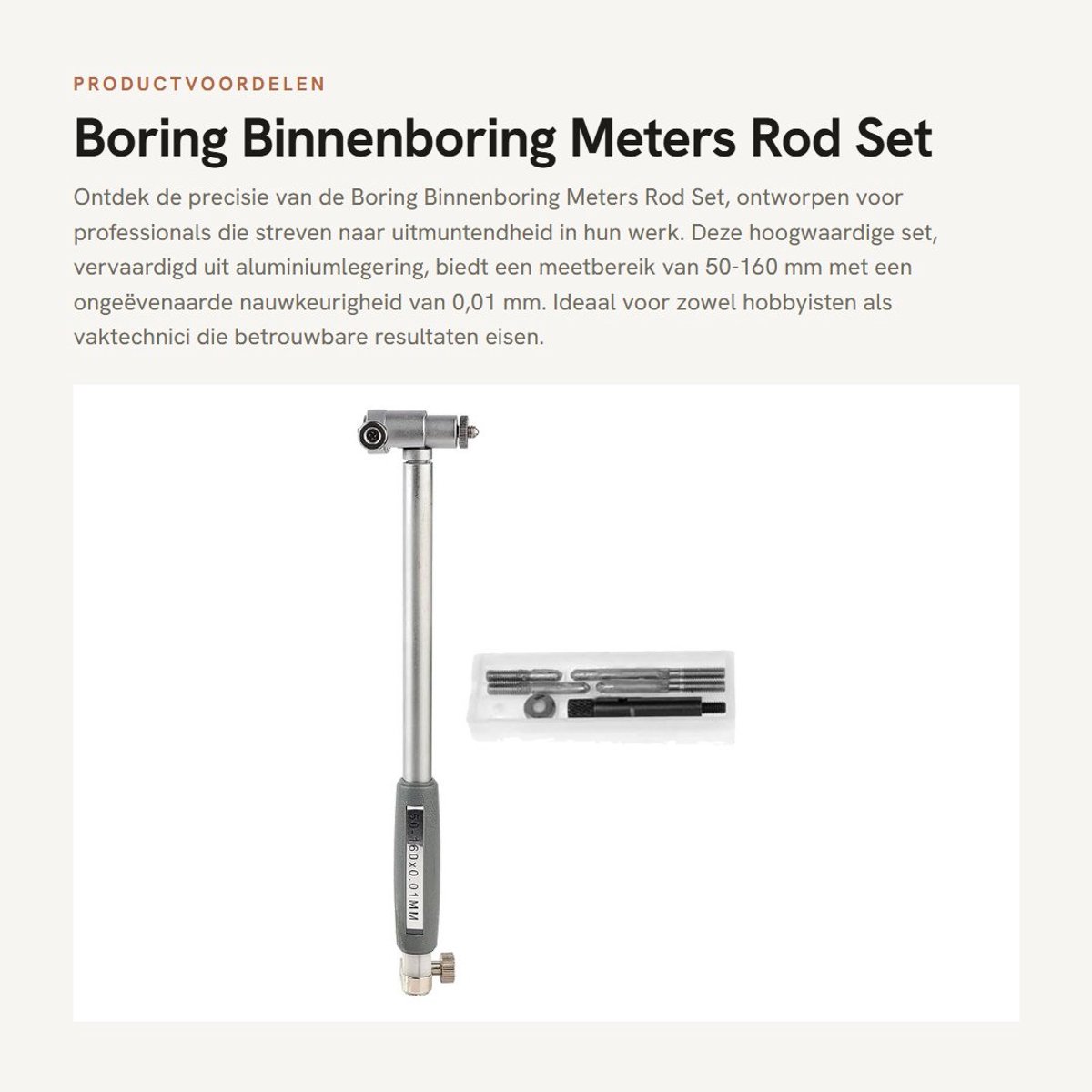 Dailygoods- Boring Wijzerplaat Meetstang - Nauwkeurigheid 0,01 mm - Meetbereik 50-160 mm - Aluminiumlegering - Inclusief Zijkoppen - Duurzaam en Stabiel - Meetstaaf